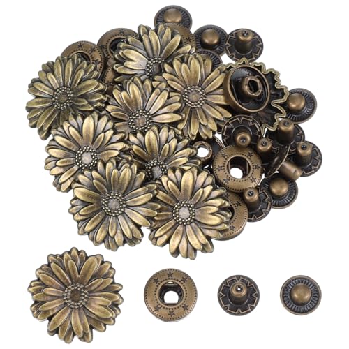 ARTIBETTER 10 Sets Antique Snaps Button Bronze Vintage Metal Snap Leather Fastener Flower Sewing Snaps for Handbag Purses Bags Clothes Leather Sewing Craft DIY