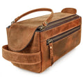 Premium Handmade Genuine Leather Toiletry Bag for Men & Women, Dopp Kit & Shaving Travel Organizer, Cosmetic Wash Bag with Zipper Pocket Travel Pouch, Gift for Him & Her - Tan Brown - color: Tan (Large)