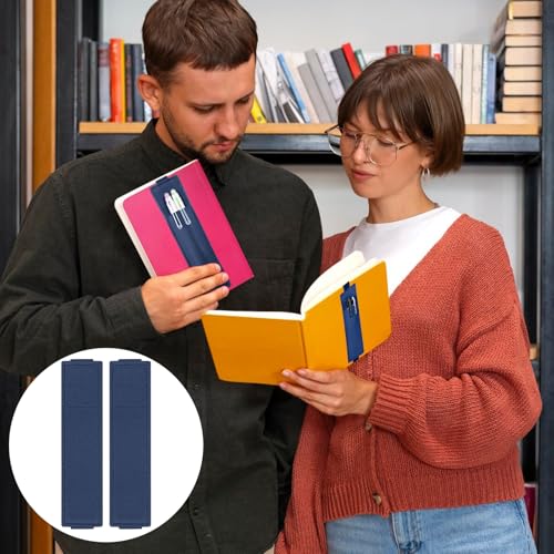 2 Pack Pen Holder for Notebook & Bible Pen Holder Elastic Pen Sleeve | Tokusatsu Elastic Sleeve, 18cm (7.09in)-21cm (8.27in), PU Leather for Notebooks, Planners, Journals & Bibles, Navy Blue - color: Navy Blue