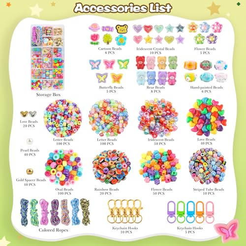 Ecoofor 633 PCS Beaded Keychain Making Kit, Acrylic Alphabet Letter Beads with Heart, Star & Flower Charms for DIY Jewelry, Bag Charm & Keychain Accessories Craft Supplies - color: Gold-633Pcs Kit