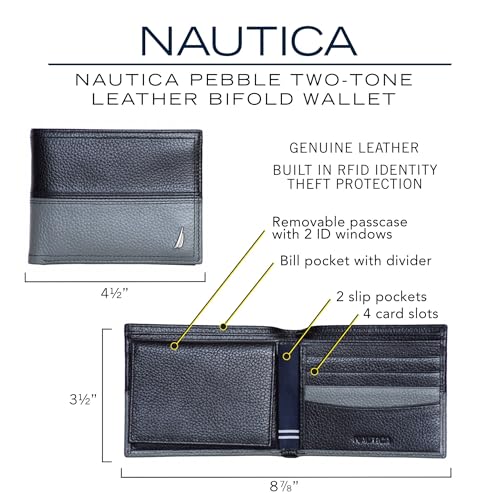 Nautica Men's Bifold Leather Wallet | RFID Blocking | ID Window | Card Slots | Organization | Durable | Stylish - color: Cobalt Blue