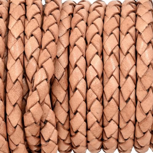 GENIQUE Real/Genuine Round Braided Leather Cord String Rope Folded, Leather Rope for Crafts, Jewelry Making, Necklace, Bracelets (5mm, Natural) - color: Natural, size: 5mm