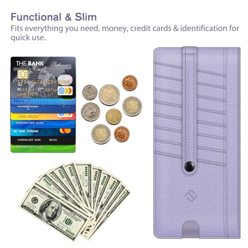 FINTIE Slim Credit Card Wallet Holder Change Pouch | RFID Blocking Business Cards Cases with Zipper Pocket for Cash, Coin, Receipt, Lilac Purple - color: Lilac Purple