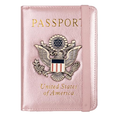 TOURSUIT RFID Blocking Passport Holder, Leather Travel Wallet, Rose Gold - color: Rose Gold