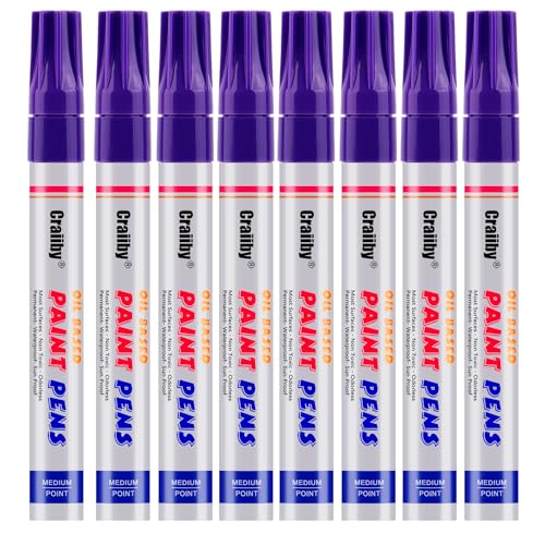 Purple Paint Markers, 8 Pack Oil-Based Waterproof Quick Dry Permanent Paint Pen Set for Rocks Painting, Wood, Fabric, Plastic, Canvas, Glass, Mugs, Metal, Tire, Stone, DIY Craft - color: Purple