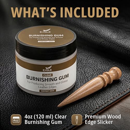 Leather Burnishing Gum Edge Finish Kit – Clear Leather Edge Sealer for Smooth Glossy – 4oz with Wood Slicker