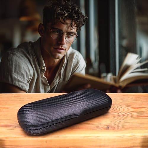 MyEyeglassCase Men Small Glasses case - Eyeglasses Hard Shell Holder Pouch & Cloth-Reading Slim & Narrow Case Heavy Duty - color: S5 Carborn Black