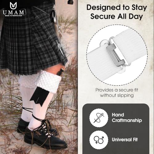 Kilt Flashes for Men with Heavy Buckle Adjusters, Plain & Tartan Kilt Sock Flashes. - color: Black Plain 022flbu