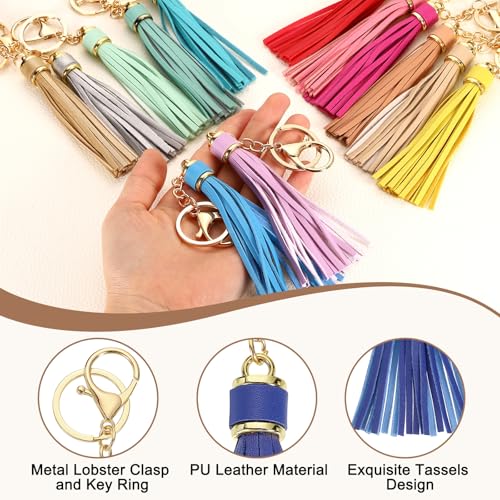uxcell Leather Keychain Tassels, Women Tassel Bag Charm with Lobster Clasp Key Ring for Handbag Purse - color: Blue