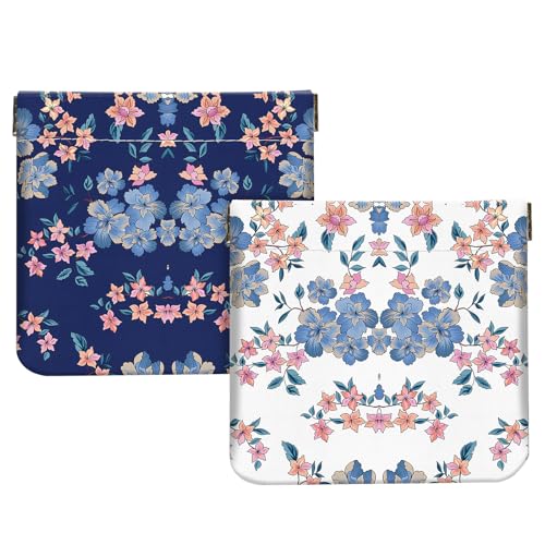 2Pcs PU Leather Small Squeeze Coin Purse Pouch Mini coin Bag Unique And Cute Wallet Cosmetic Bags Change Bag For Women Girls Men （Blue and white flowers - color: Blue and white flowers