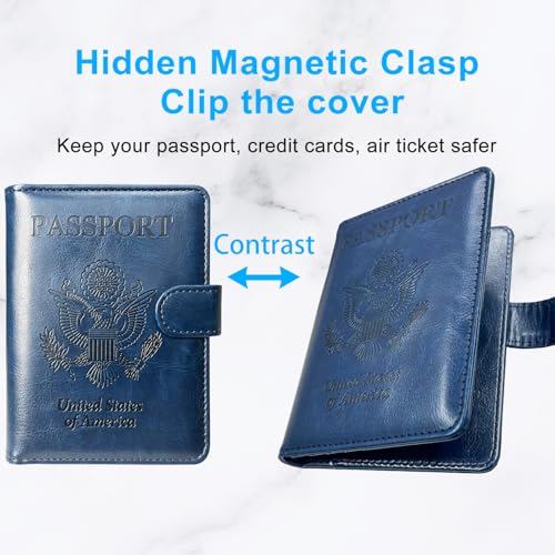 Passport Holder Cover, ACdream Protective Premium Leather RFID Blocking Wallet Travel Case for Passport/Credit Card/Air Ticket, - color: Dark Blue