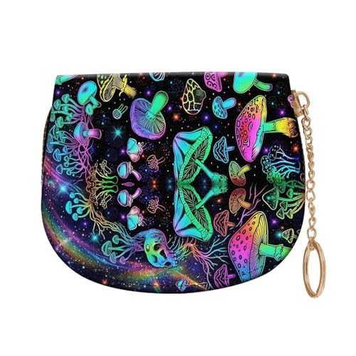 RFID Credit Card Holder Wallet for Women, Small Leather Card Case with Zipper Keychain, Slim Accordion Card Organizer for Cash Coins ID Business Cards,Trippy Wild Mushroom - color: Trippy Wild Mushroom, size: Wallet-B