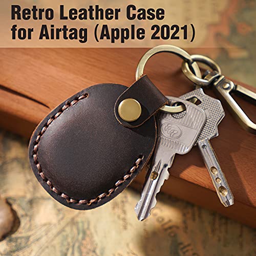 Genuine Leather AirTag Holder Compatible with Apple AirTag 2nd Gen & 1st Gen, Handmade Leather Air tag Keychain with Key Rings, Hidden Air tags Case Accessories - Coffee Brown - color: Dark Brown