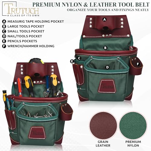 Nylon and Leather Tool Belt | Framing Tool Bags | Leather Tool Belts | Nylon Tool Pouch | Carpenter Tool Belt | Construction | Framers | Electrician - color: Green