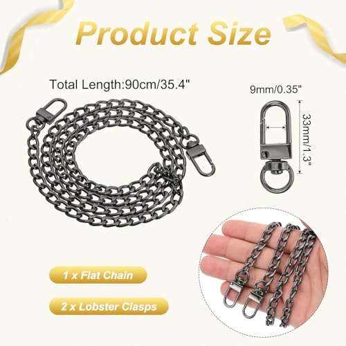 uxcell 35.4" Flat Purse Chain Strap, Black Shoulder Straps Chains Metal Handbag Replacement Belt with 2 Pcs Metal Lobster Swivel Trigger Clips Style1 for Cross Body Wallet Bag - color: Black, size: 35.4"