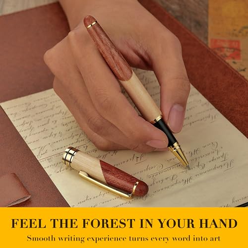 BEILUNER Luxury Wood Ballpoint Pen Writing Set,Maple-Elegant Fancy Nice Gift Pen Set for Signature Calligraphy Office Fancy Nice Supplies - Christmas Gift Boxed with Extra Refills (Black) - color: Maple