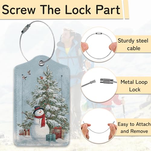 Merry Christmas 3 Pack PU Leahter Luggage Tag with Stainless Steel Loop,Christmas Tree Travel Suitcase Labels with Privacy Cover ID Label Quickly Spot for Bags - color: Merry Christmas