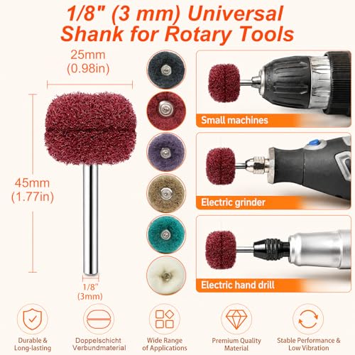 90-Piece Abrasive Buffing & Polishing Wheel Set - 1/8" Shank, 1" (25mm) 80-800 Grit, 15 Wool Felt Buffing Wheels, Rotary Tool Polishing Kit for Metal, Jewelry, Wood, Glass - color: Red 90Pcs