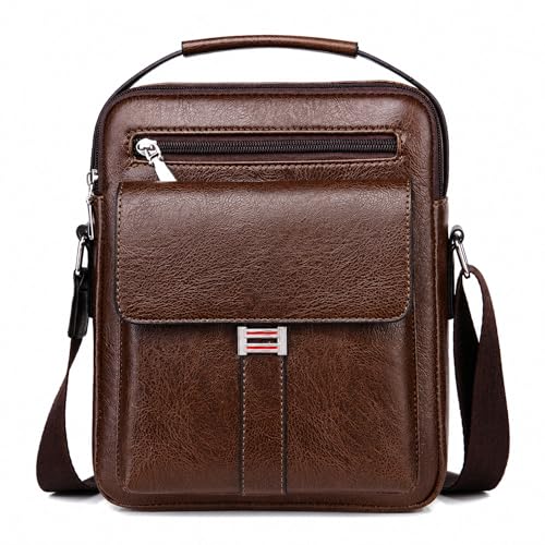 Crossbody Bag for Men, PU Leather Shoulder Messenger Bag with Handle - color: Deep Brown