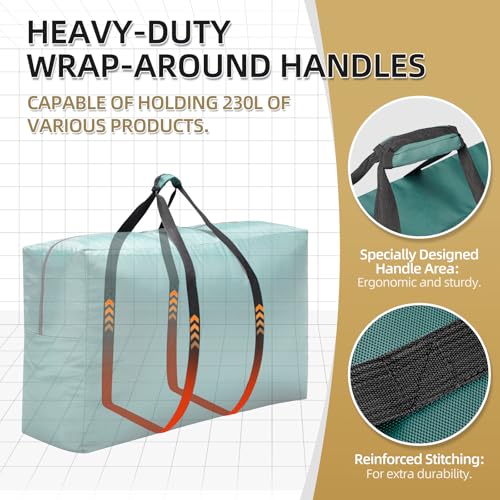 Extra Large travel duffel bag with Strong Handles, 230L Waterproof duffel bag, Durable Zippers, Extra Large Storage Totes for Space Saving and Moving Supplies, Green - color: Green, size: XXL -43.3″ × 13.8″ × 23.6″