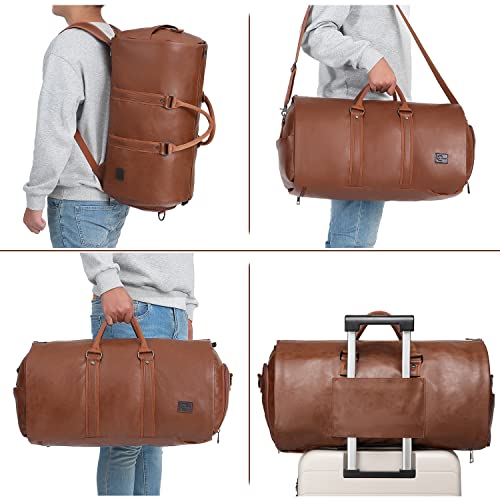 seyfocnia Convertible Travel Garment Bag,Carry on Garment Duffel Bag for Men Women - 2 in 1 Hanging Suitcase Suit Business Travel Bag - color: Brown-Backpack
