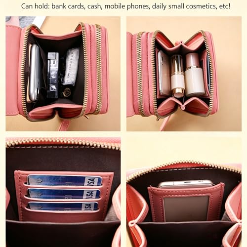 Touchscreen Phone Crossbody Bags for Women,Anti-Theft PU Leather Messenger Bag,RFID Blocking Small Mobile Phone Purse Wallet - color: Red
