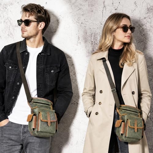 Water Resistant Canvas + Leather Motorcycle Travel Fanny Waist Pack Drop Thigh Leg Bag Pouch For Men Women FB913-5 - color: The Army Green