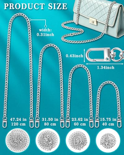 FIVEIZERO 4 Sizes Silver Purse Chain, Flat Silver Bag Chain | Metal Strap Extender Replacement, Purse & Bag Chains for Handbags, Shoulder Crossbody Clutch Handbag, 15.7/23.6/31.5/47.2in - color: Silver