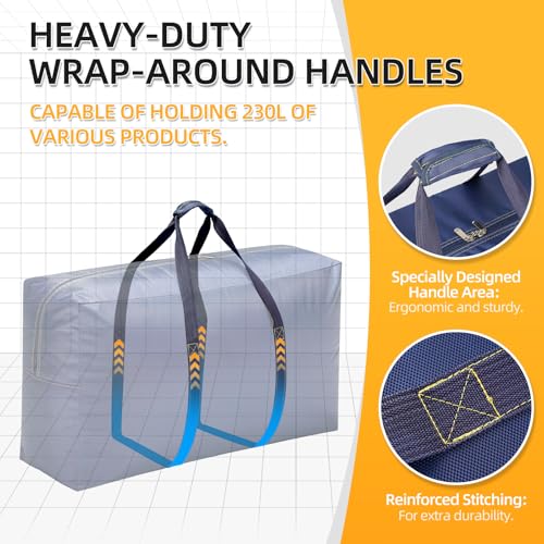 Extra Large travel duffel bag with Strong Handles, 230L Waterproof duffel bag, Durable Zippers, Extra Large Storage Totes for Space Saving and Moving Supplies, Blue - color: Blue, size: XXL -43.3″ × 13.8″ × 23.6″