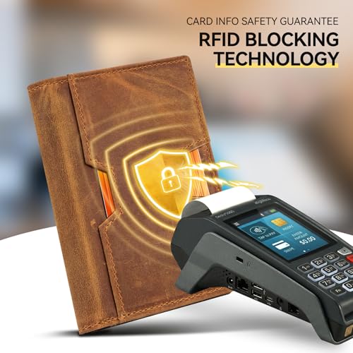 GSOIAX Wallet for Men Slim Top Grain Leather Wallet with 13 Card Slots & 1 Bill Compartment - RFID Blocking Thin Bifold Front Pocket Credit Card Holder (Brown) - color: Brown