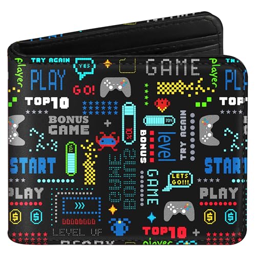 Bistup Boys Wallet Cute Leather Bifold Wallet Video Game for Teen Boys Cool Fun Credit Card Cash Id Holder Rfid Blocking Gamer Bi Fold Small Wallets With Coin Pocket Slim for Teens Youth Little Boy - color: Color Game