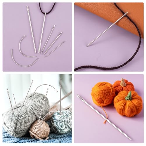 Pndeyo Leather Sewing Needles 42pcs, Heavy Duty Sewing Needles Kit Curved Hand Sewing Needles for Upholstery Leather Craft Carpet Canvas Repair