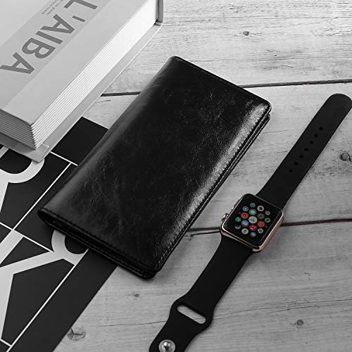 Leather Checkbook Cover for Men Women RFID Blocking by GNEGNI - color: Waxy Black