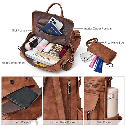 Shrrie Backpack Purse for Women Fashion Leather Backpack Purse Designer Travel Backpack Convertible Shoulder Bag with Wristlet - color: 1-2 Nubuck Brown