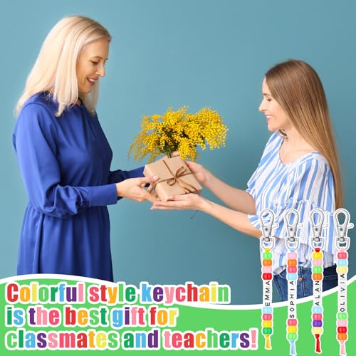 Suncalla 984 Pcs 24 Set Back to School Keychain Making Kit DIY Bead Craft | Adjustable Letter Beads, Cards, Strings, Welcome First Day of School Gift, Jewelry Making Supplies, Party Favors - color: Charming Color, style: Bright Year