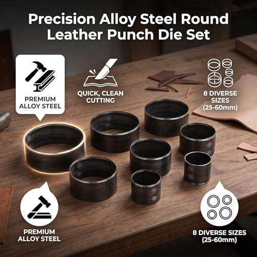 Yosoo Health Gear Leather Cutting Dies Set 8-Piece 25-60mm, Alloy Steel