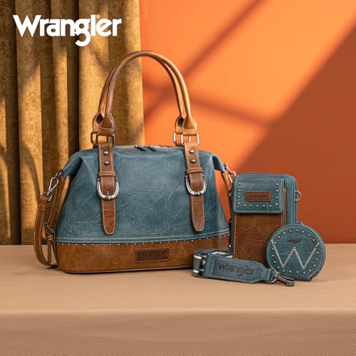 Wrangler 3Pcs Doctor Bag Sets for Women Top-handle Satchel Bag with Cell Phone Handbag and Coin Purse - color: Turquoise