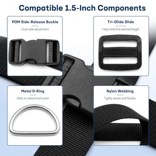 RNKP 1 1/2-Inch Buckle and Strap Kit, 12 Yards Nylon Webbing, D-Rings - size: 1 1/2" 12 Pcs Buckle Set