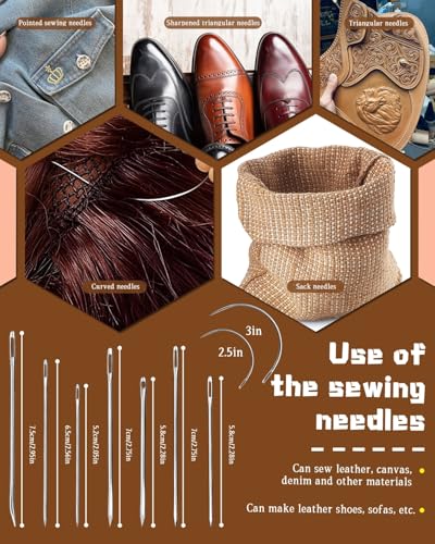 218 Yards Waxed Thread Waxed Leather Thread with Heavy Duty Sewing Needles | Light Gray Sewing Thread for Hand Stitching Leathercraft Repair Furniture Shoes Bags Sofa - color: Light Gray