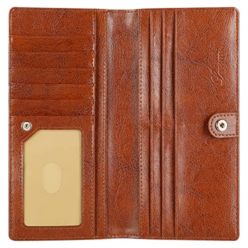 Ultra Slim Thin Leather Women Wallet RFID Blocking Credit Card Holder Bifold Long Ladies Billfold - color: 1-waxed Brown