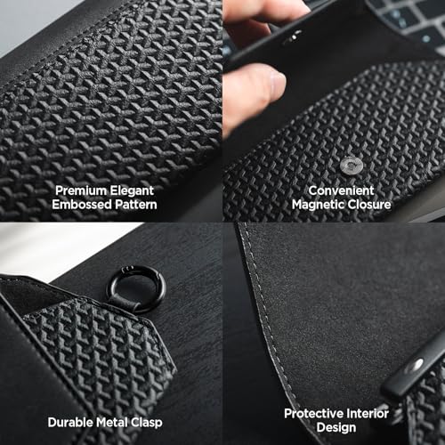 VULKIT Portable Leather Eye Glasses Case for Women & Men, Slim Sunglass Case, Unisex Eyeglass Case - color: Black