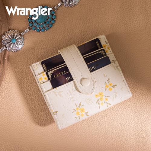 Montana West X Wrangler Womens Small Wallet Bifold Cute Wallet for Girls RFID Money Organizers with Zipper Coin Pocket - color: Beige-Floral