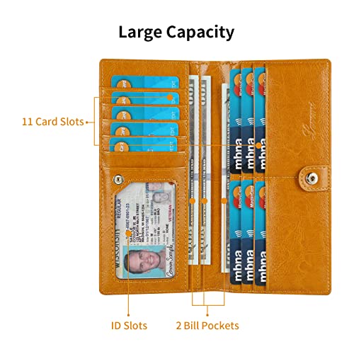 Ultra Slim Thin Leather Women Wallet RFID Blocking Credit Card Holder Bifold Long Ladies Billfold - color: 1-waxed Yellow