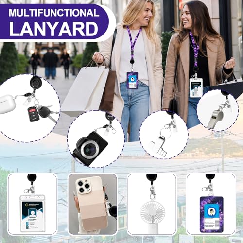 Butterfly Lanyard with ID Card Holders, Retractable Badge Reel with 360° Rotate Clip,RFID Blocking ID Badge Holder with Adjustable Breakaway Lanyard for Keys,Gift for Women Nurse Teacher Office,Purple - color: Butterfly Purple