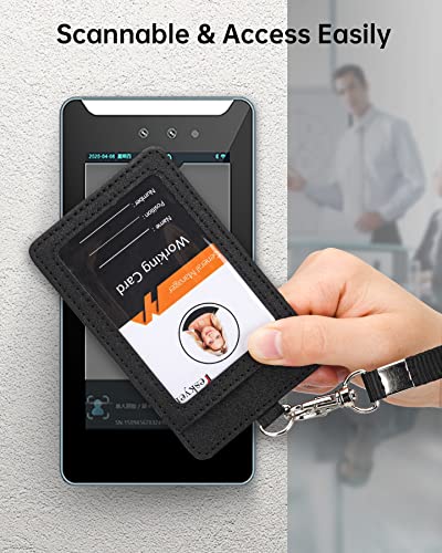 Teskyer Leather ID Badge Holder with Lanyard, Vertical Starry Black | Durable Nylon Lanyard, Rear Card Pocket, Scan Without Removing Card, Built to Last, Work & Cruise Ready - color: Starry Black, size: Vertical