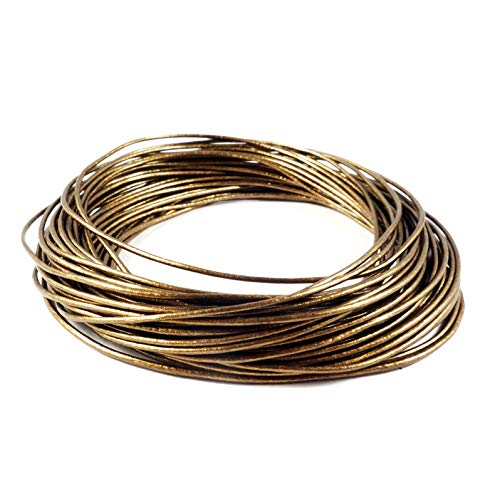 1 mm Metallic Round Leather Cords for Jewelry Making Bracelet, Necklaces, Hair Accessories, Dog Collar Beading Work, DIY Craft (Metallic Bronze) 10 Meters - color: Bronze