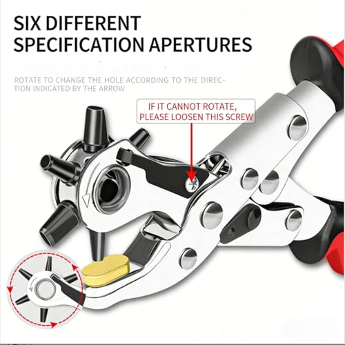 Leathercraft Hole Punch Plier, 6-Size Rotary Leather Punching Tool, Heavy Duty Leathercraft Punching Equipment for Belts Straps - style: budget