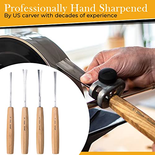 4-pc Wood Chisel Set, Fishtail Gouges, Sharpened | Professionally hand sharpened, detail carving chisels for beginners, sculpture and relief carving, tutorials included - color: Professionally Sharpened 4 Piece Fishtail Set