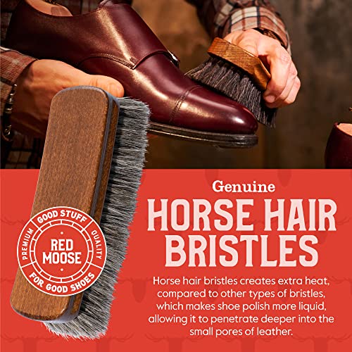 Horsehair Shoe Brush - Shoe Polish Brush for Leather, Boots, Shine - Red Moose | Soft Horsehair Bristles for Gentle Polishing - Ideal For Leather Shoes & Boots - Enhances Shine and Removes Dust