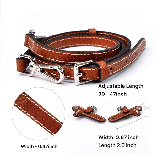Leather Replacement Straps for Le Pliage Mini Pouch Bags, Adjustable Crossbody & Shoulder Handbag Straps for Women - color: Brown&silver